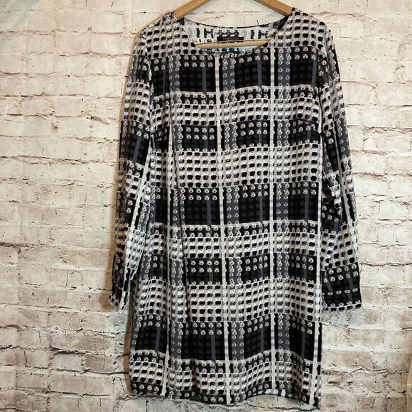 Thakoon Dress Womens XL Black Check Plaid Shift Long Sleeve Stretch Career - Picture 1 of 14